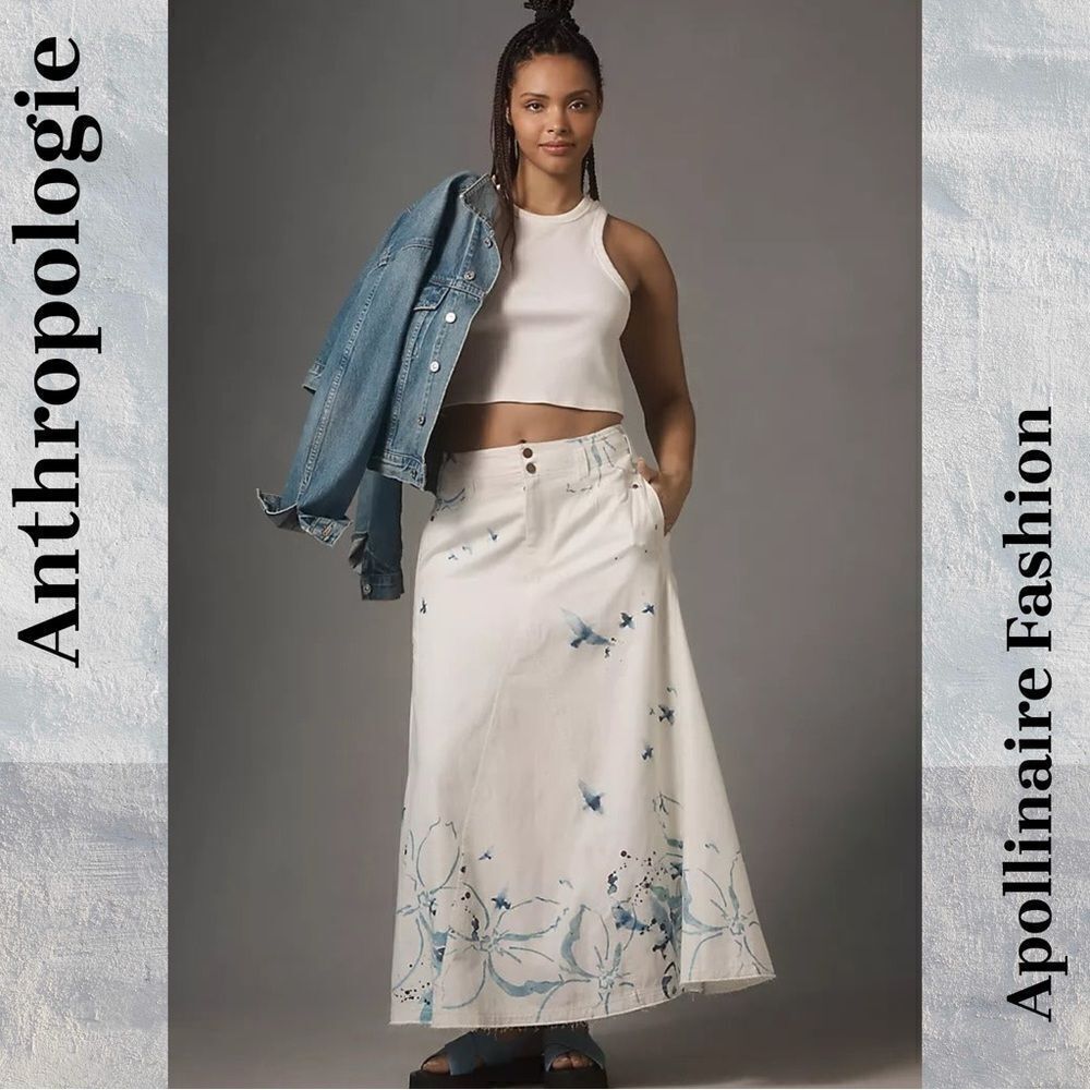 Anthropologie Pilcro x Manel Villalonga Sailcloth Maxi Skirt Blue white combo 14